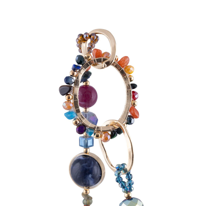 Collana lunga con cristalli multicolor e perle sfaccettate a lavorazione mista