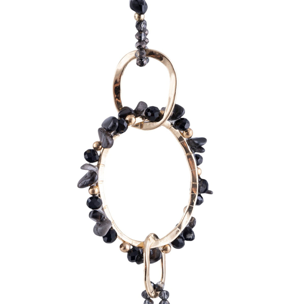 Collana lunga con cristalli multicolor e perle sfaccettate a lavorazione mista