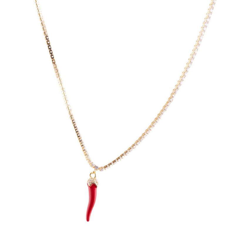 Collana con ciondolo cornetto portafortuna e dettagli luminosi in strass