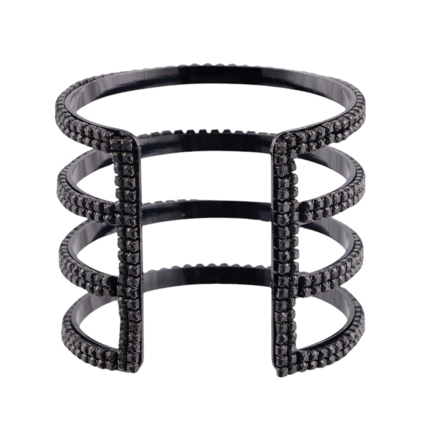 Bracciale rigido a fascia multipla con finitura pavé di microcristalli luminosi