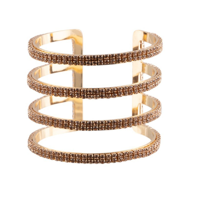 Bracciale rigido a fascia multipla con finitura pavé di microcristalli luminosi
