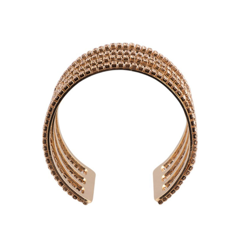 Bracciale rigido a fascia multipla con finitura pavé di microcristalli luminosi