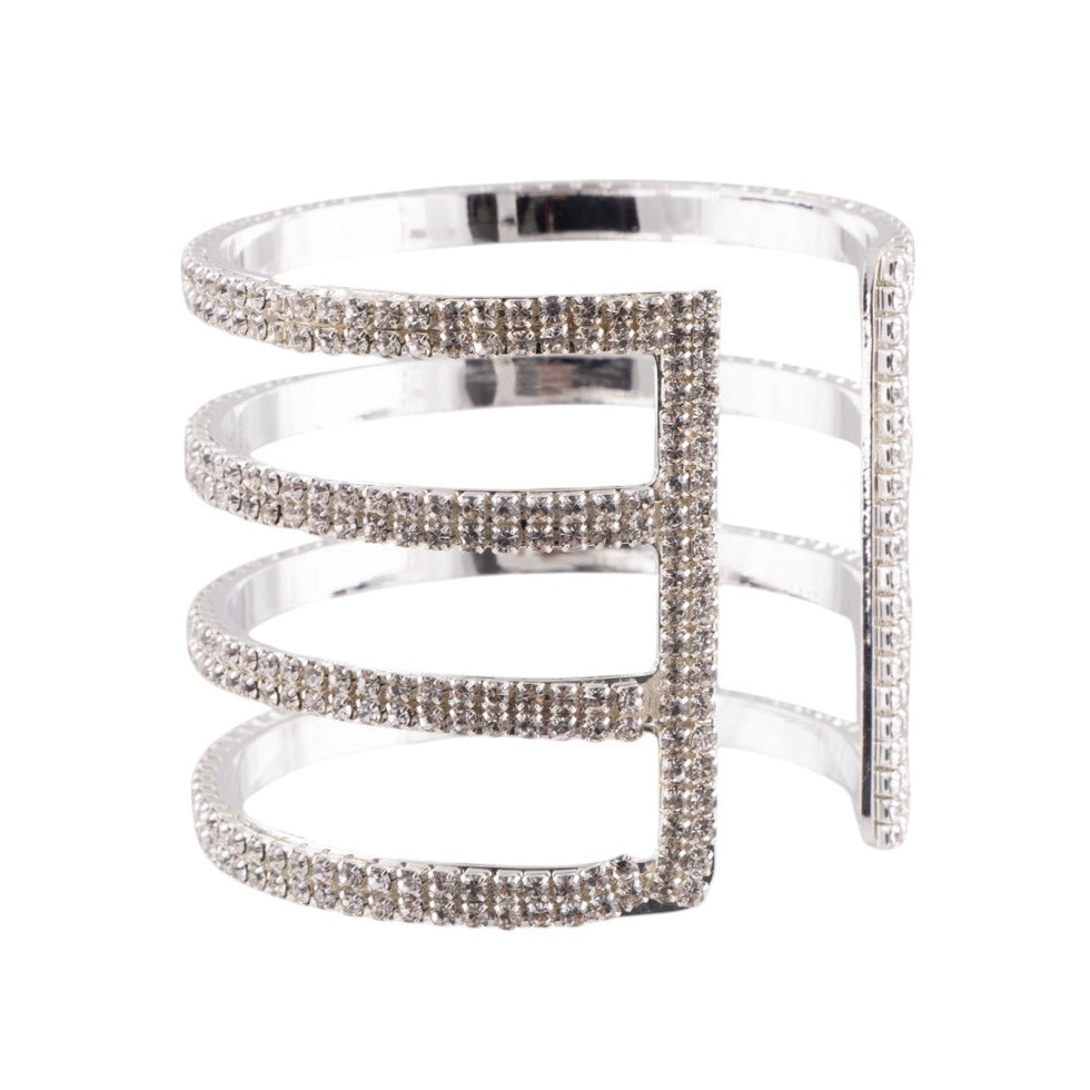 Bracciale rigido a fascia multipla con finitura pavé di microcristalli luminosi