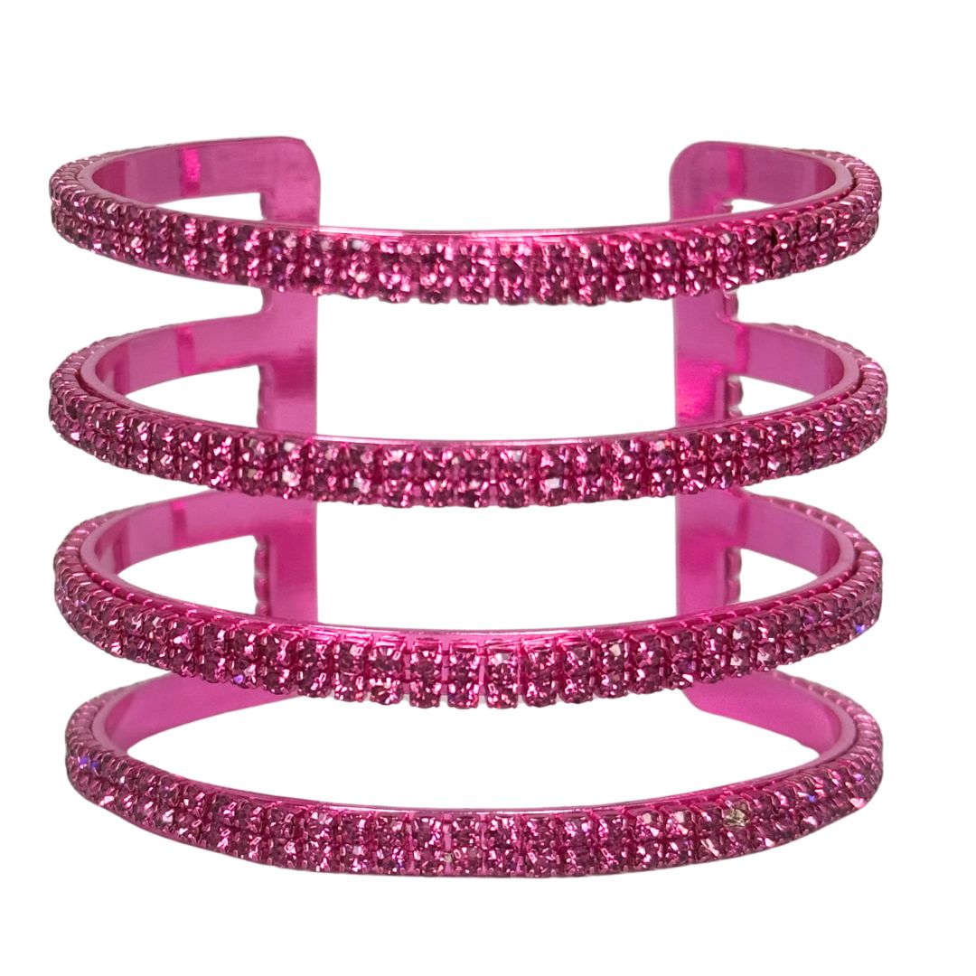 Bracciale rigido a fascia multipla con finitura pavé di microcristalli luminosi