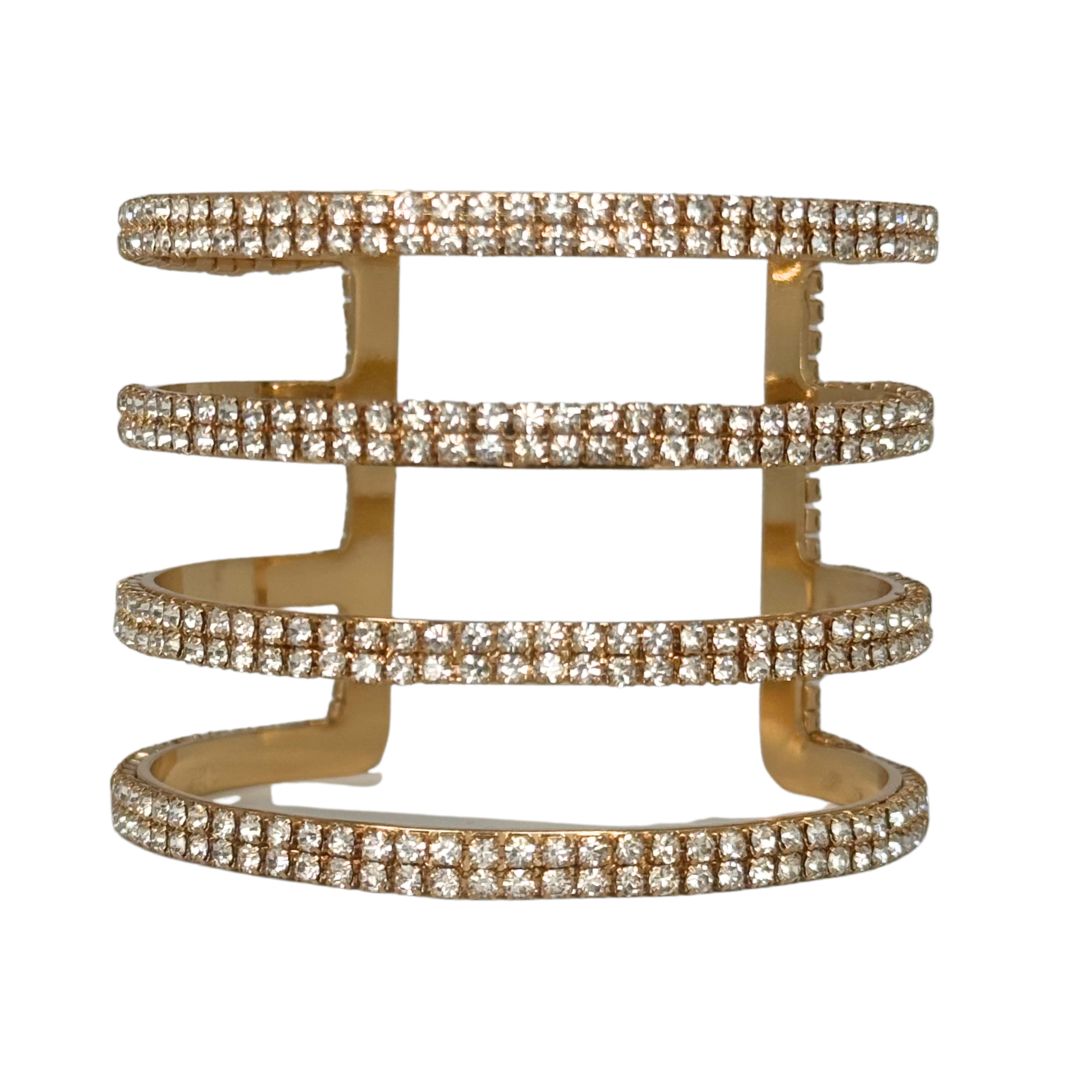 Bracciale rigido a fascia multipla con finitura pavé di microcristalli luminosi