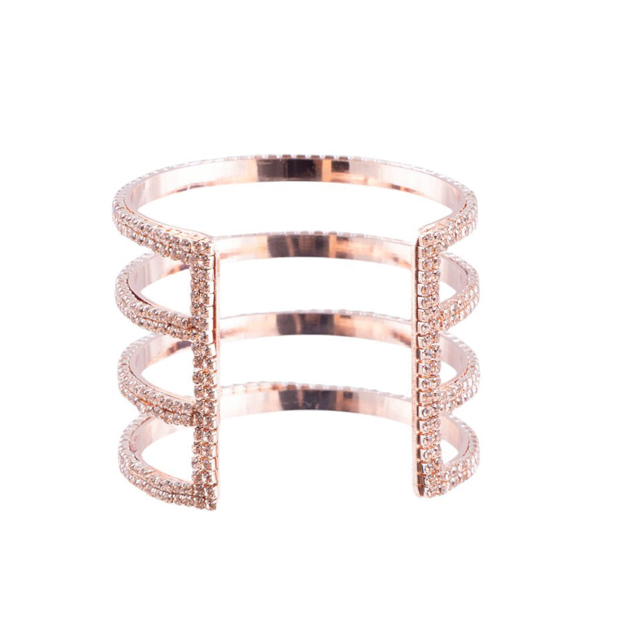 Bracciale rigido a fascia multipla con finitura pavé di microcristalli luminosi