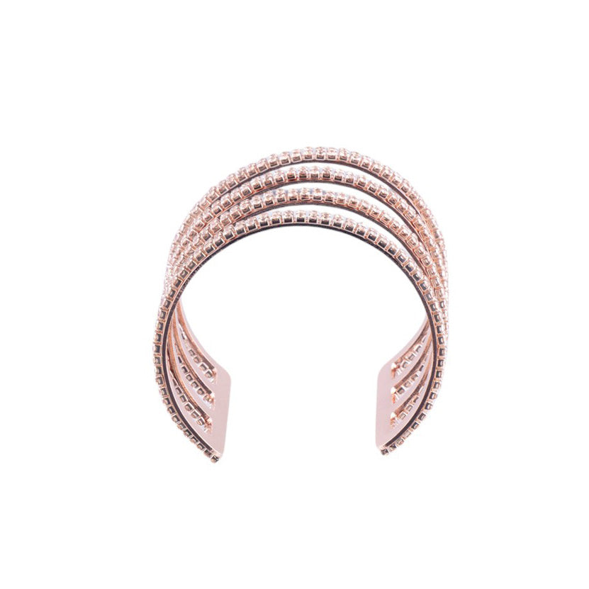 Bracciale rigido a fascia multipla con finitura pavé di microcristalli luminosi