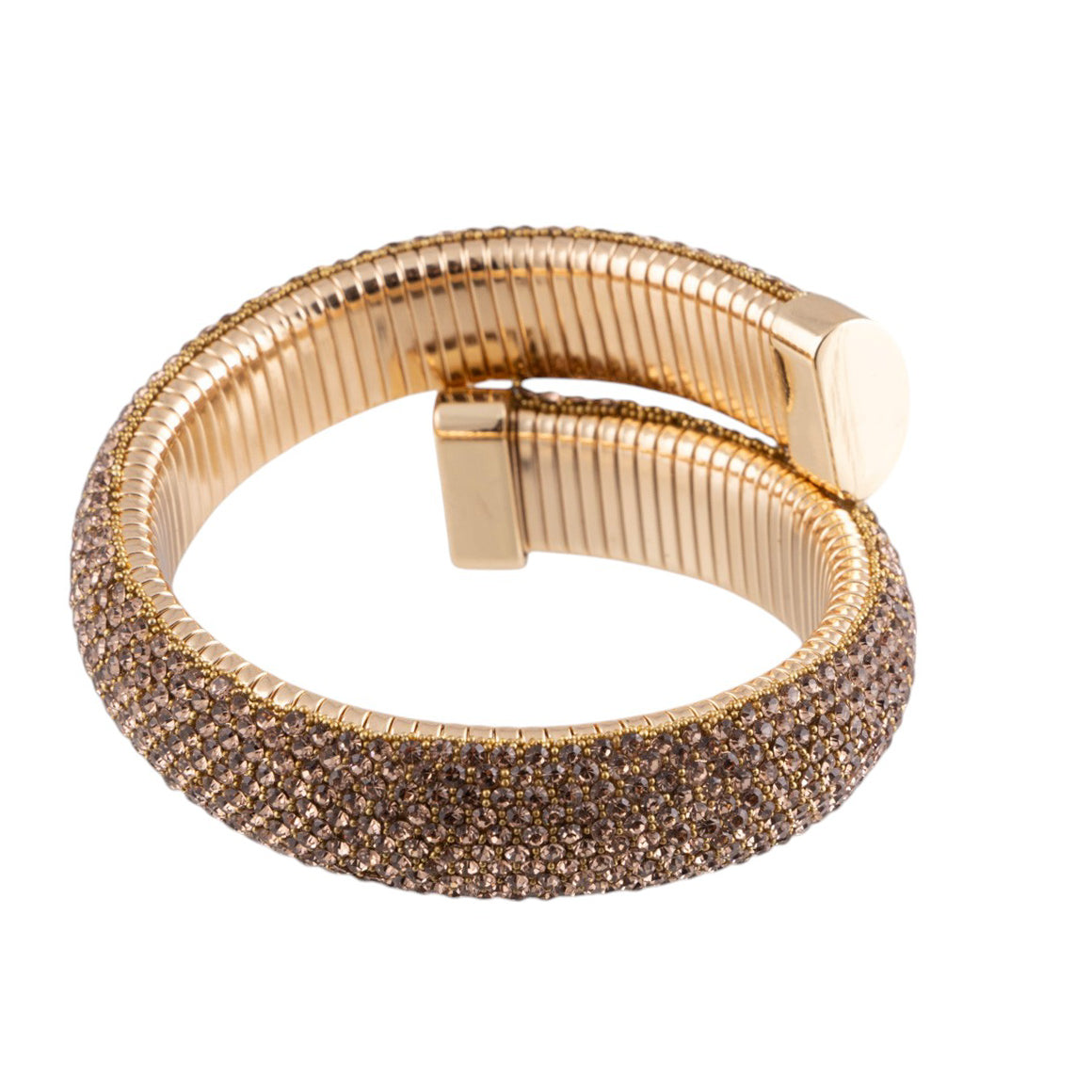 Bracciale a spirale flessibile con strass pavé e finitura metallica lucida