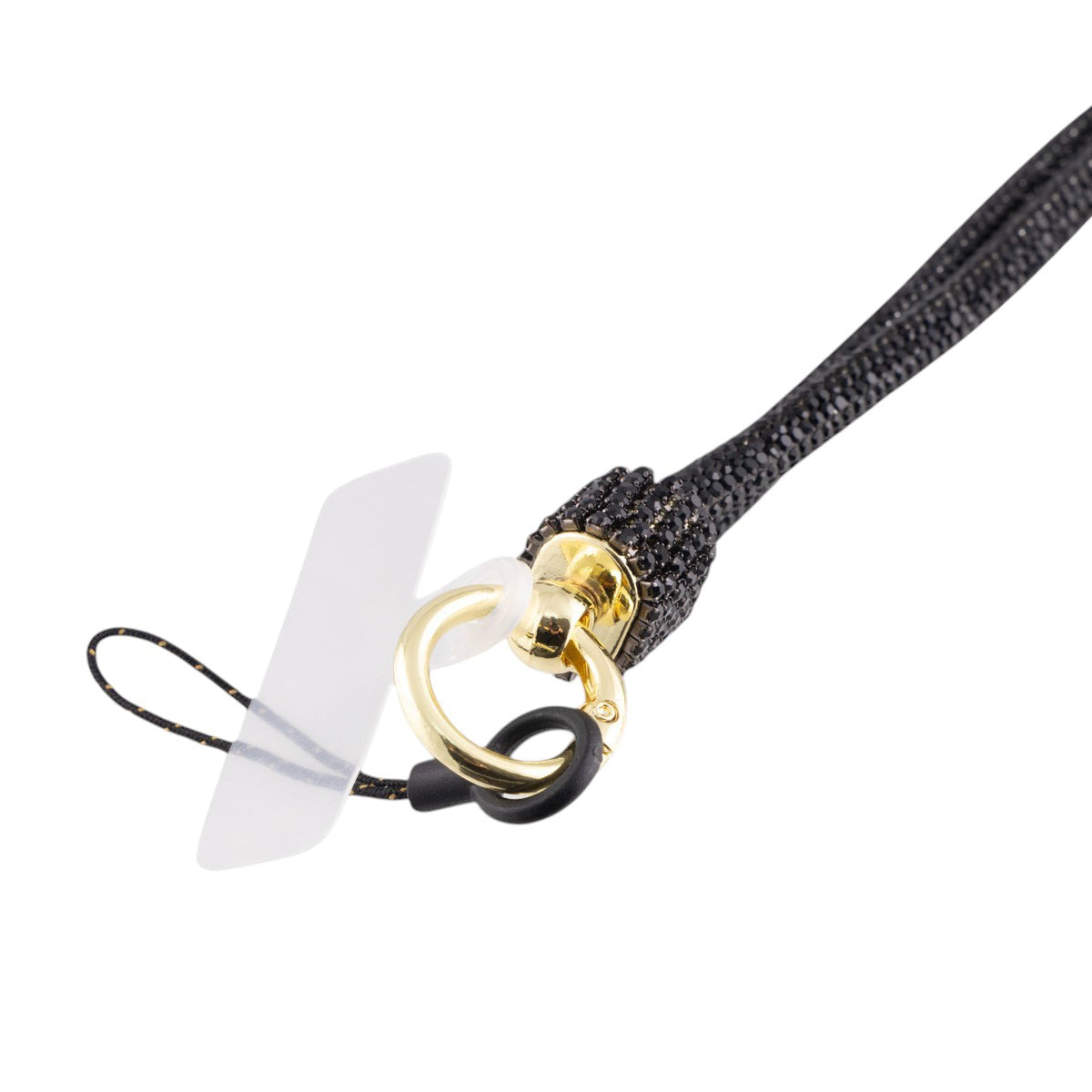 Cordoncino portacellulare in tessuto lurex intrecciato con moschettone metallico