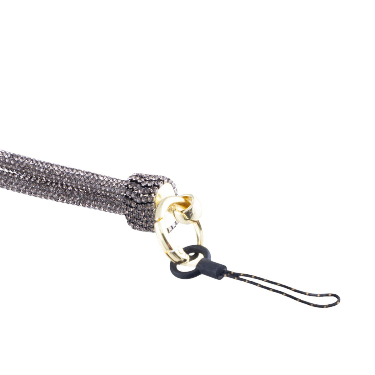 Cordoncino portacellulare in tessuto lurex intrecciato con moschettone metallico
