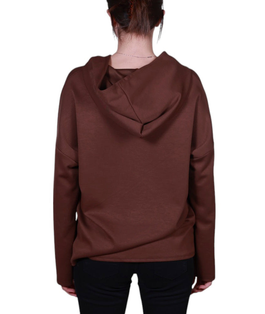 Maglia donna manica lunga con cappuccio stampa astratta Made in Italy