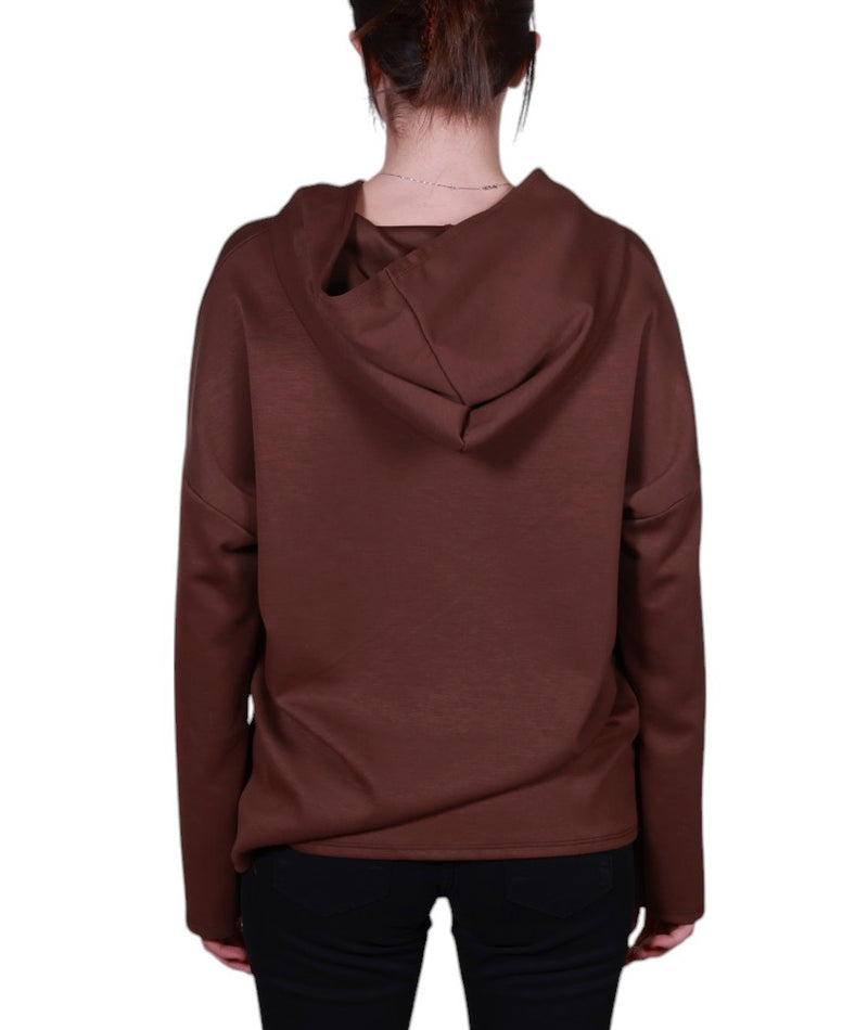 Maglia donna manica lunga con cappuccio stampa astratta Made in Italy