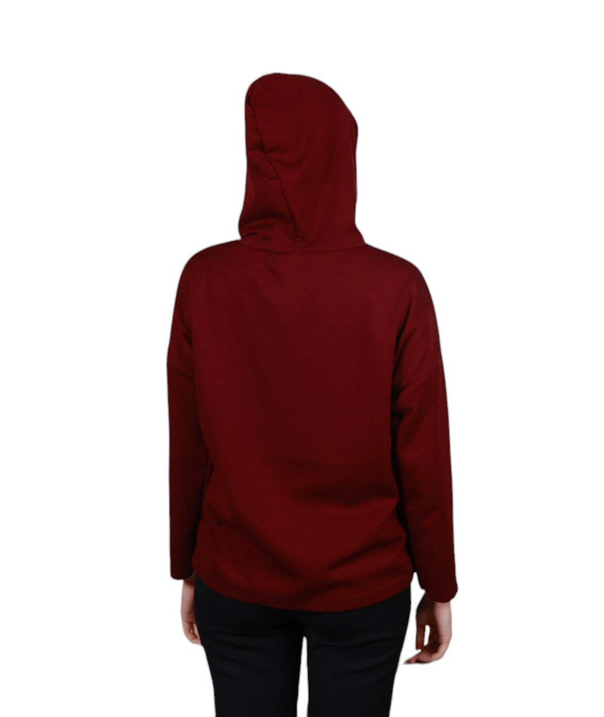 Maglia donna manica lunga con cappuccio stampa astratta Made in Italy