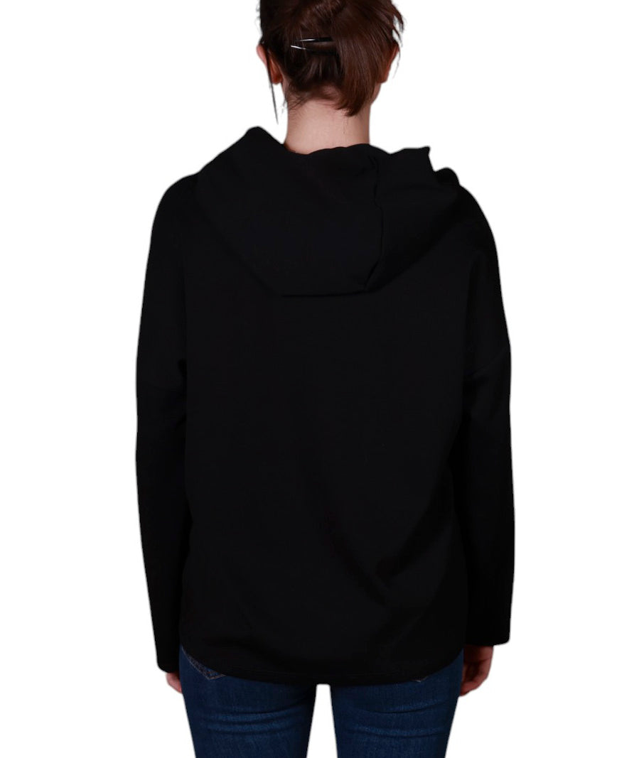 Maglia donna manica lunga con cappuccio stampa astratta Made in Italy