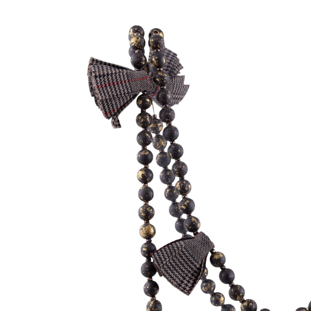 Collana lunga Elegance con fiocchi in tessuto e perle decorative effetto lucido
