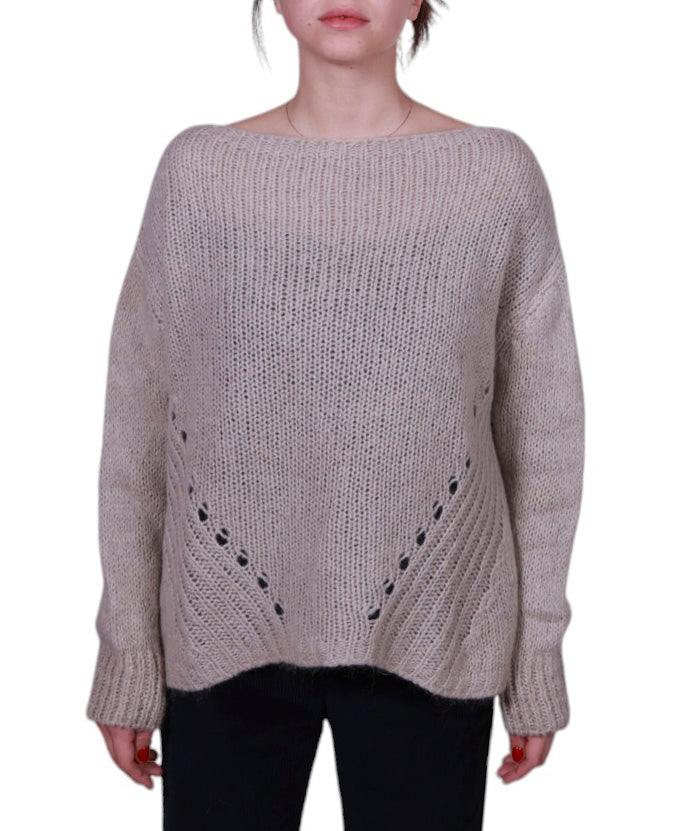 Maglia donna scollo barca con trafori misto mohair Made in Italy