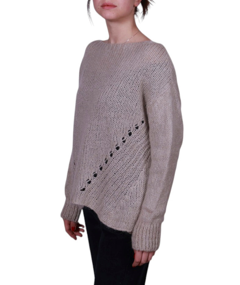Maglia donna scollo barca con trafori misto mohair Made in Italy