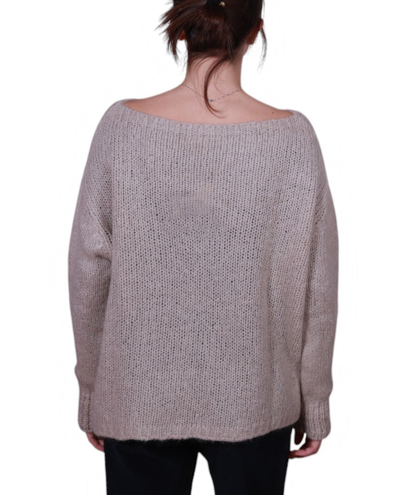 Maglia donna scollo barca con trafori misto mohair Made in Italy
