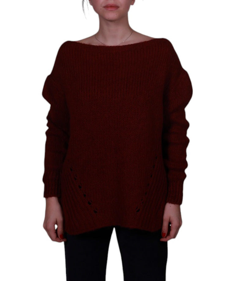 Maglia donna scollo barca con trafori misto mohair Made in Italy