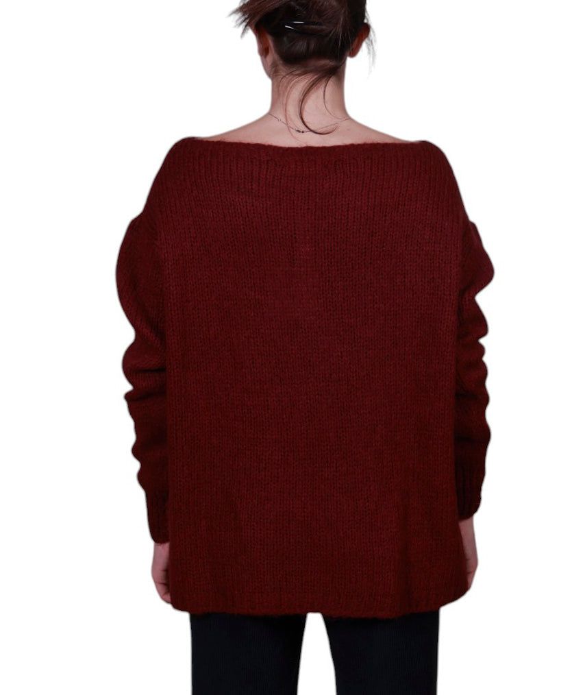 Maglia donna scollo barca con trafori misto mohair Made in Italy