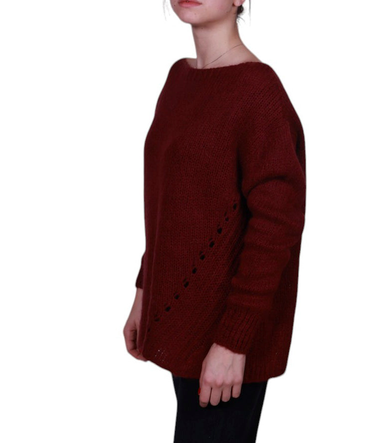 Maglia donna scollo barca con trafori misto mohair Made in Italy