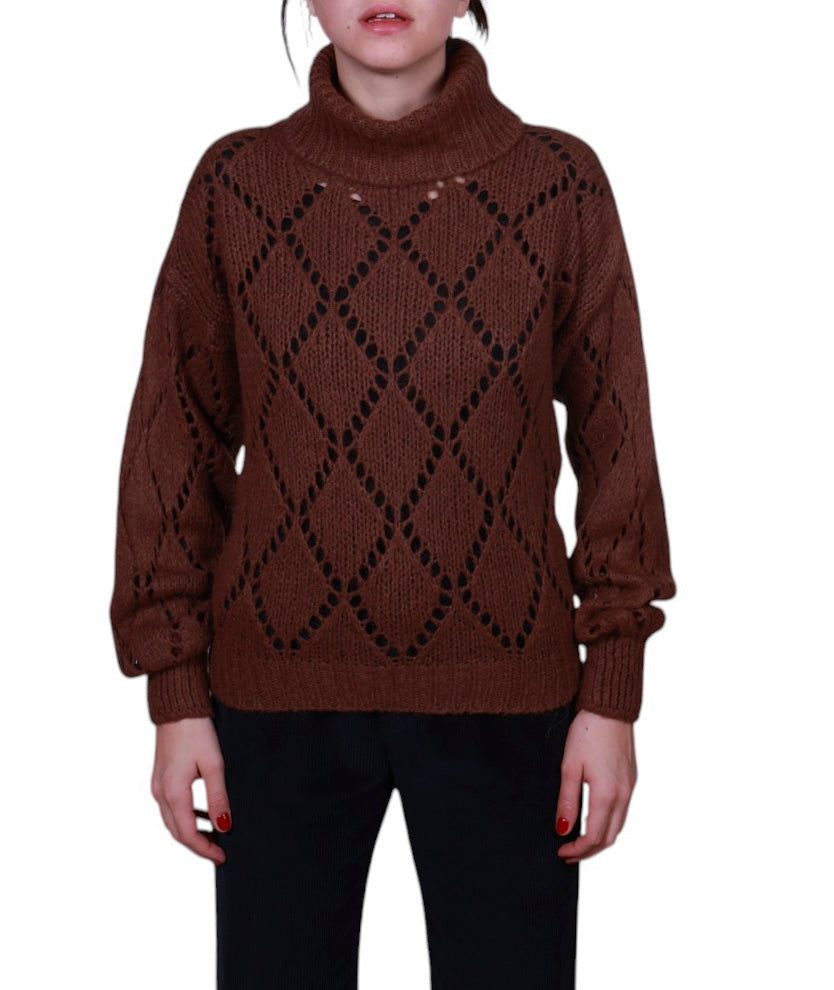 Maglia donna collo alto traforo rombo misto mohair Made in Italy