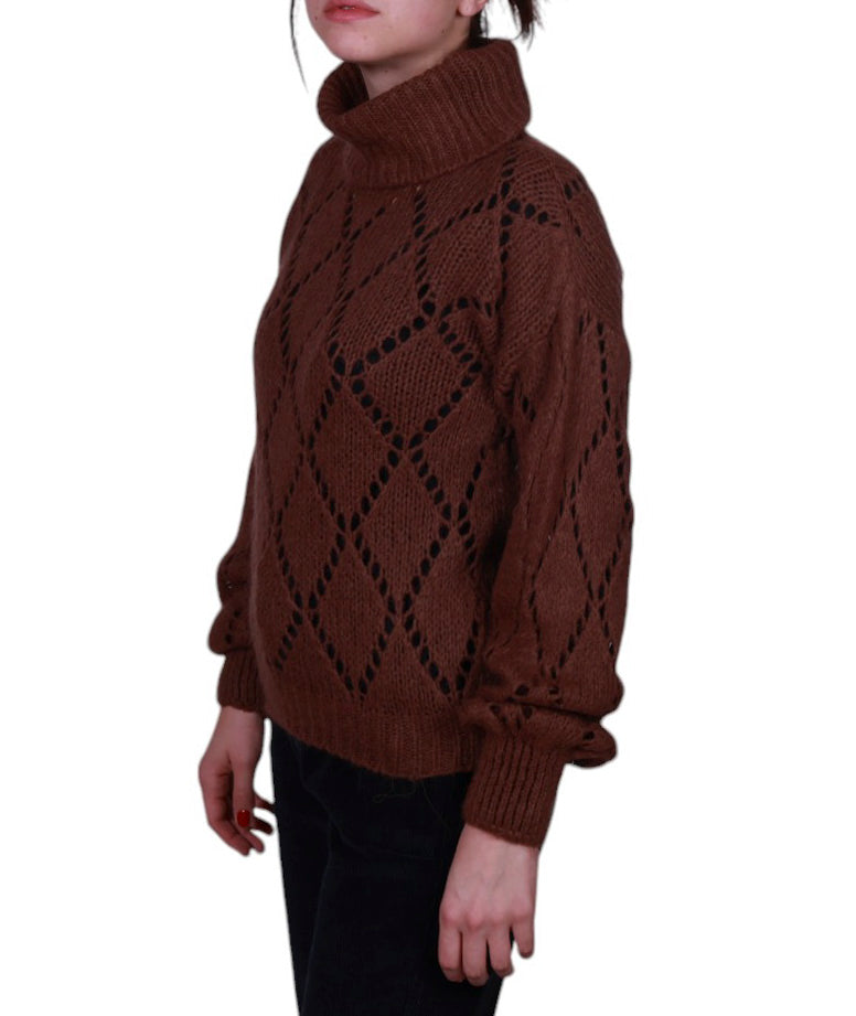 Maglia donna collo alto traforo rombo misto mohair Made in Italy