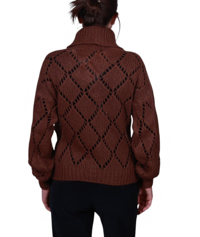 Maglia donna collo alto traforo rombo misto mohair Made in Italy