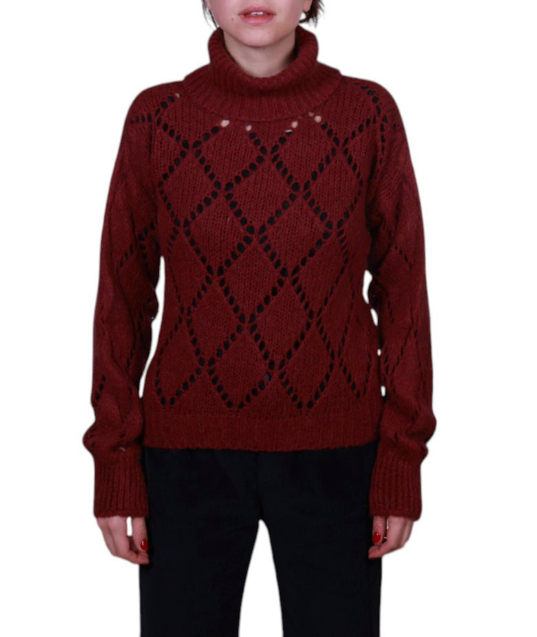 Maglia donna collo alto traforo rombo misto mohair Made in Italy
