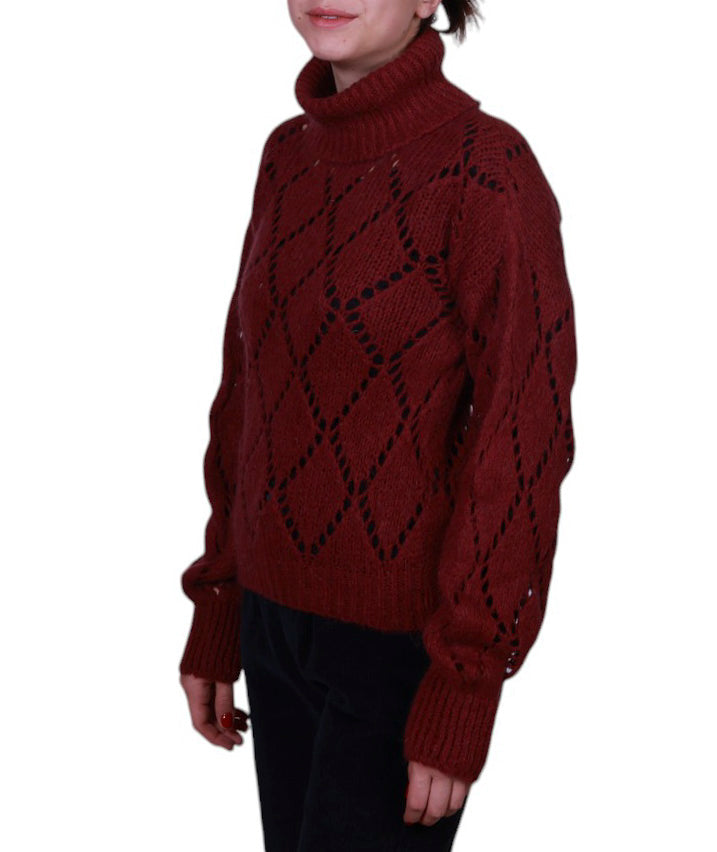Maglia donna collo alto traforo rombo misto mohair Made in Italy