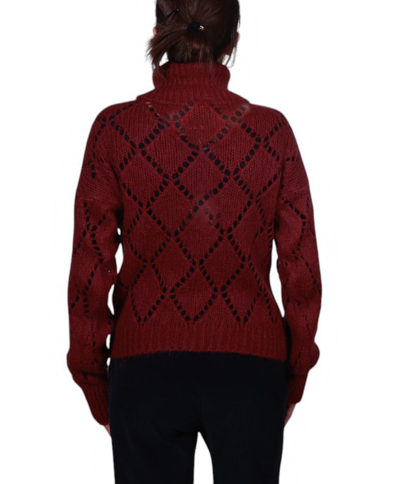 Maglia donna collo alto traforo rombo misto mohair Made in Italy