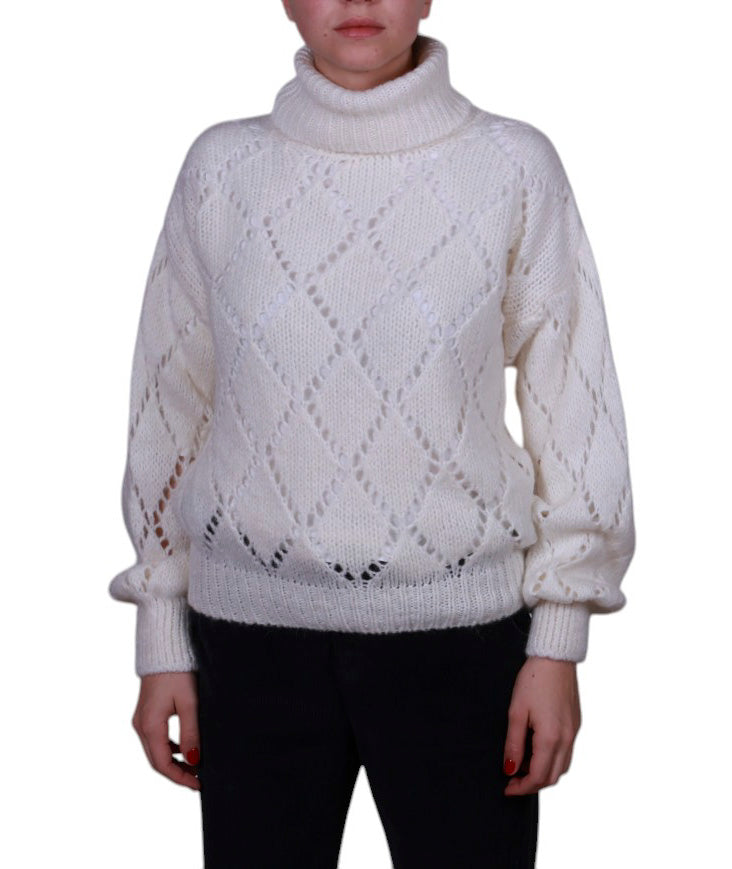 Maglia donna collo alto traforo rombo misto mohair Made in Italy