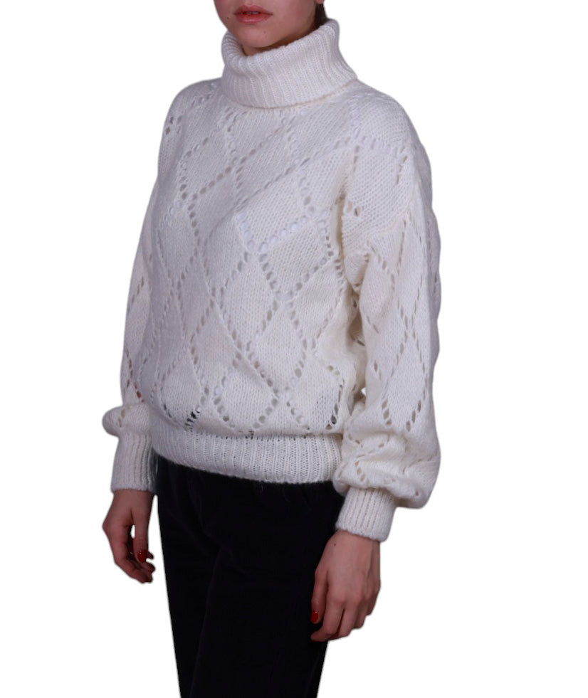 Maglia donna collo alto traforo rombo misto mohair Made in Italy