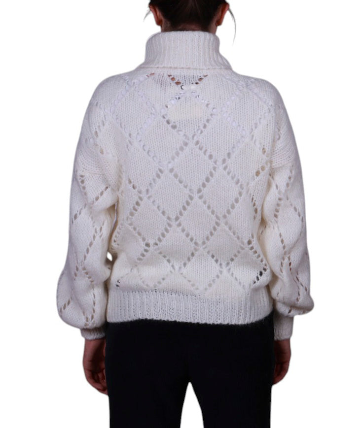 Maglia donna collo alto traforo rombo misto mohair Made in Italy