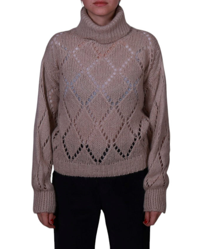 Maglia donna collo alto traforo rombo misto mohair Made in Italy