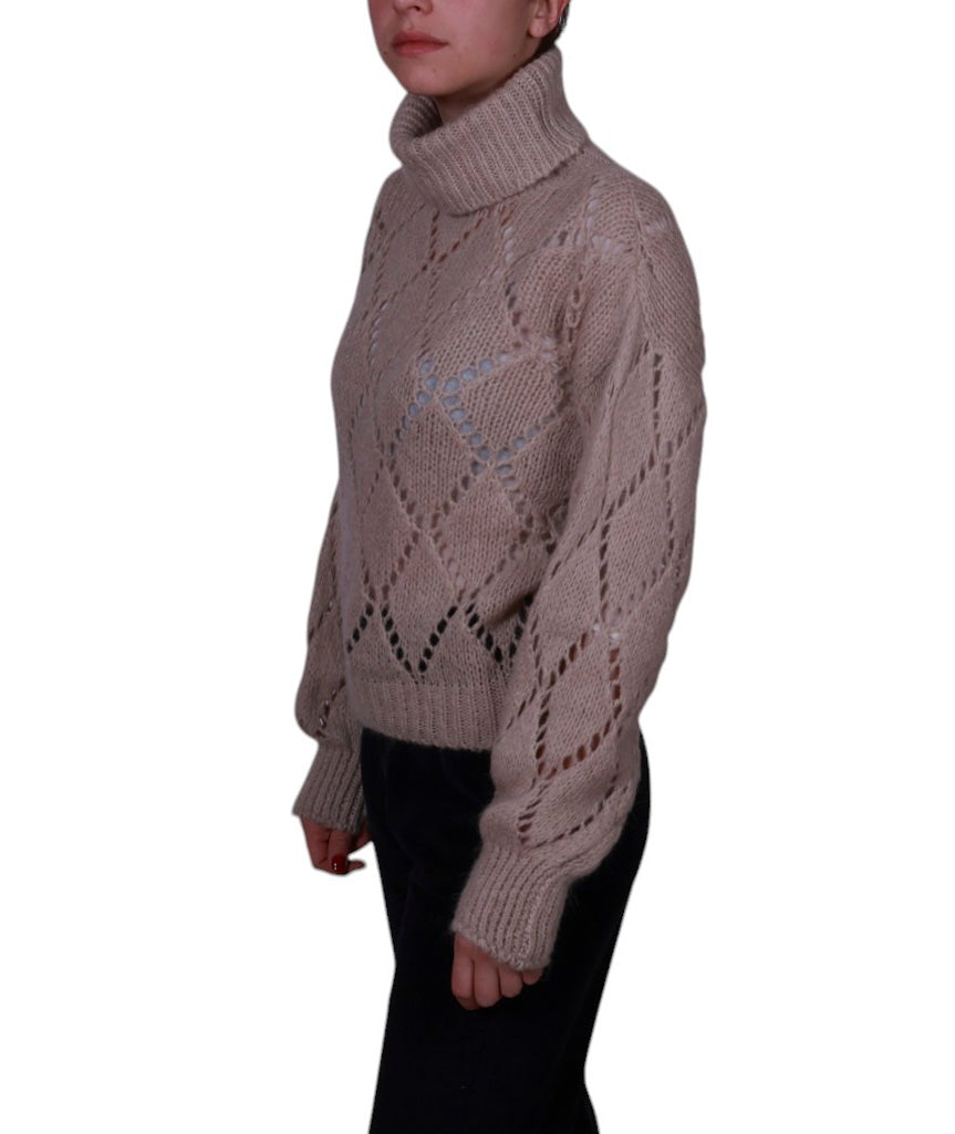 Maglia donna collo alto traforo rombo misto mohair Made in Italy