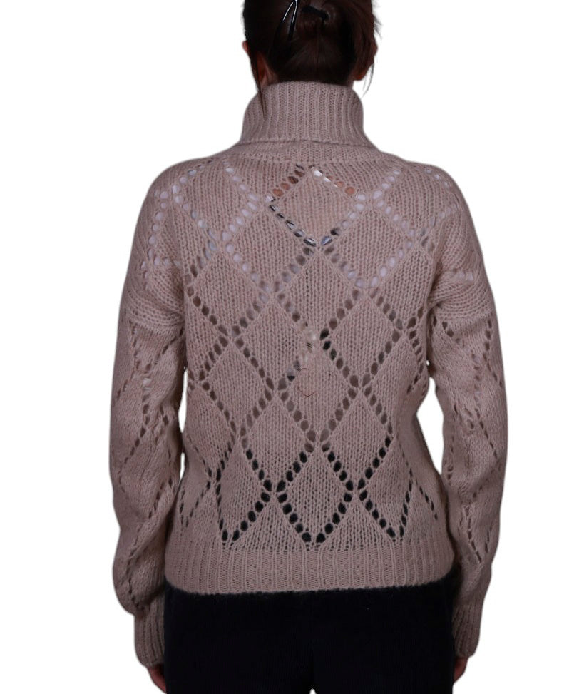 Maglia donna collo alto traforo rombo misto mohair Made in Italy