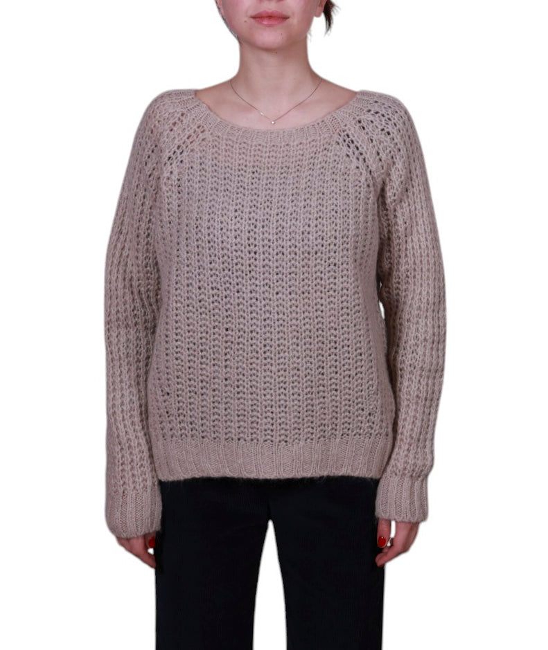 Maglia donna scollo tondo costa inglese misto mohair Made in Italy