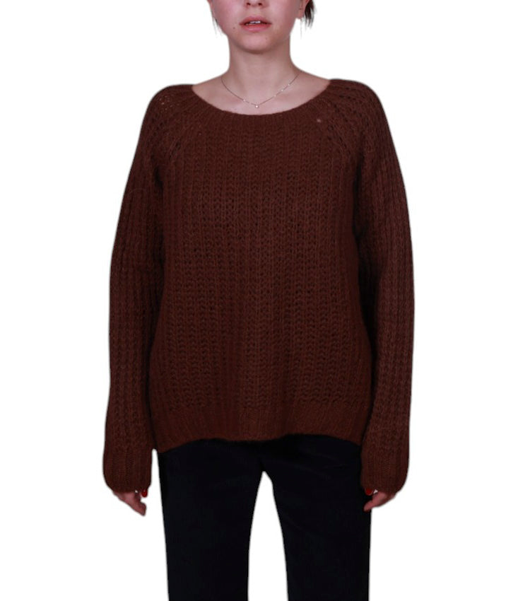 Maglia donna scollo tondo costa inglese misto mohair Made in Italy