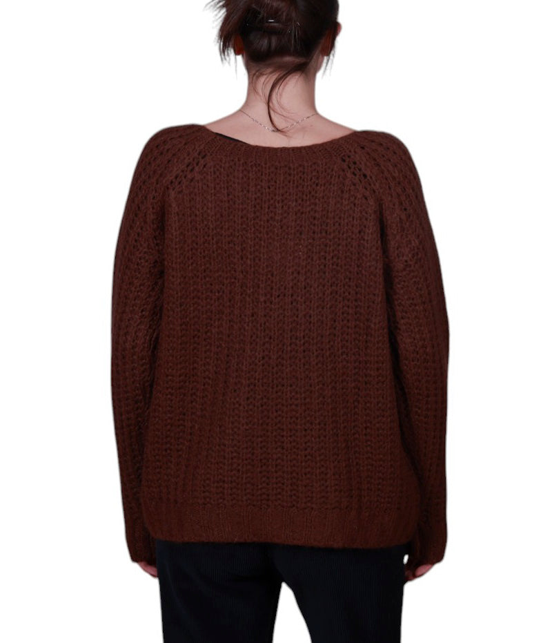 Maglia donna scollo tondo costa inglese misto mohair Made in Italy