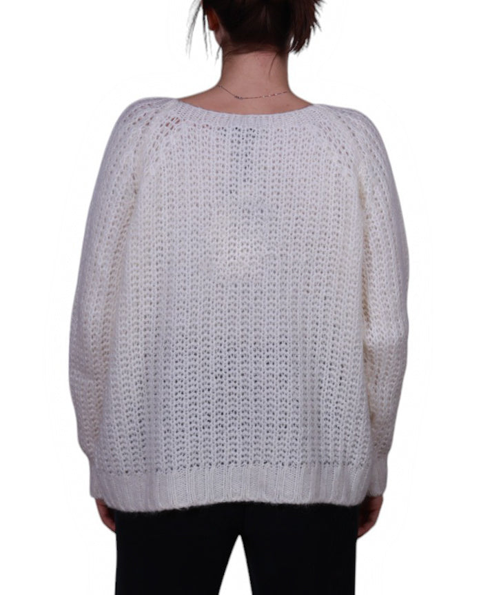 Maglia donna scollo tondo costa inglese misto mohair Made in Italy