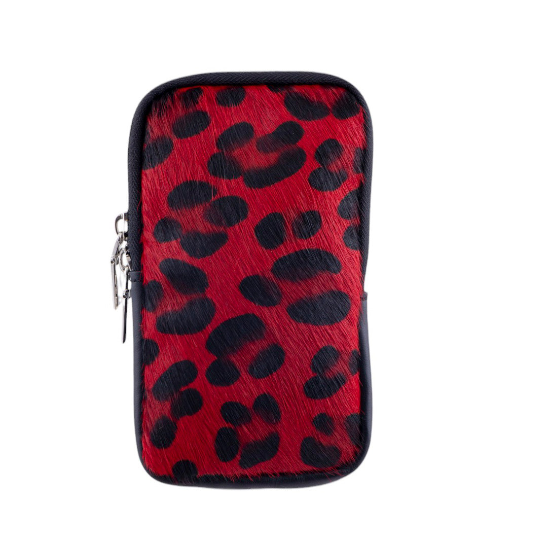 Borsa donna portacellulare in pelle con frontale in cavallino fantasia maculata