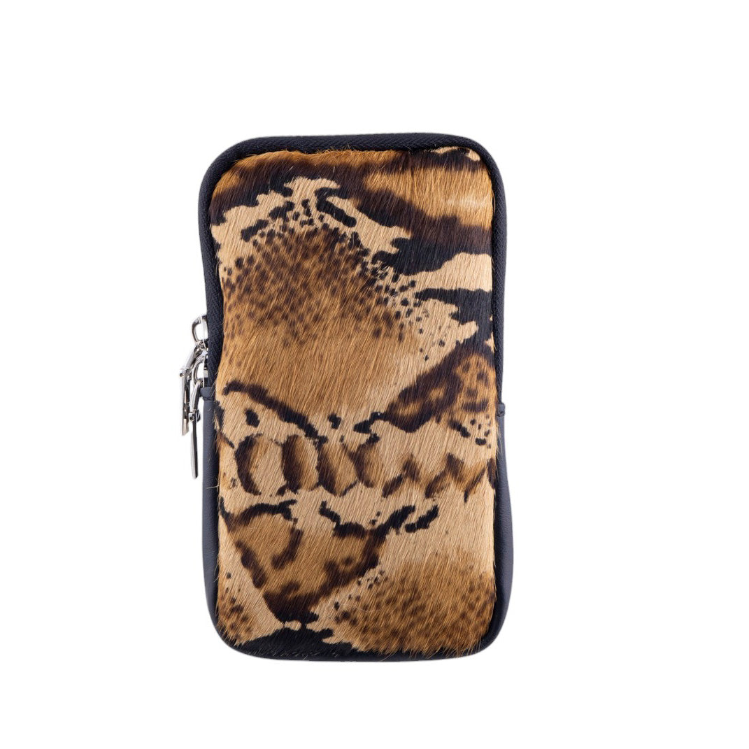 Borsa donna portacellulare in pelle e in vero cavallino fantasia animalier