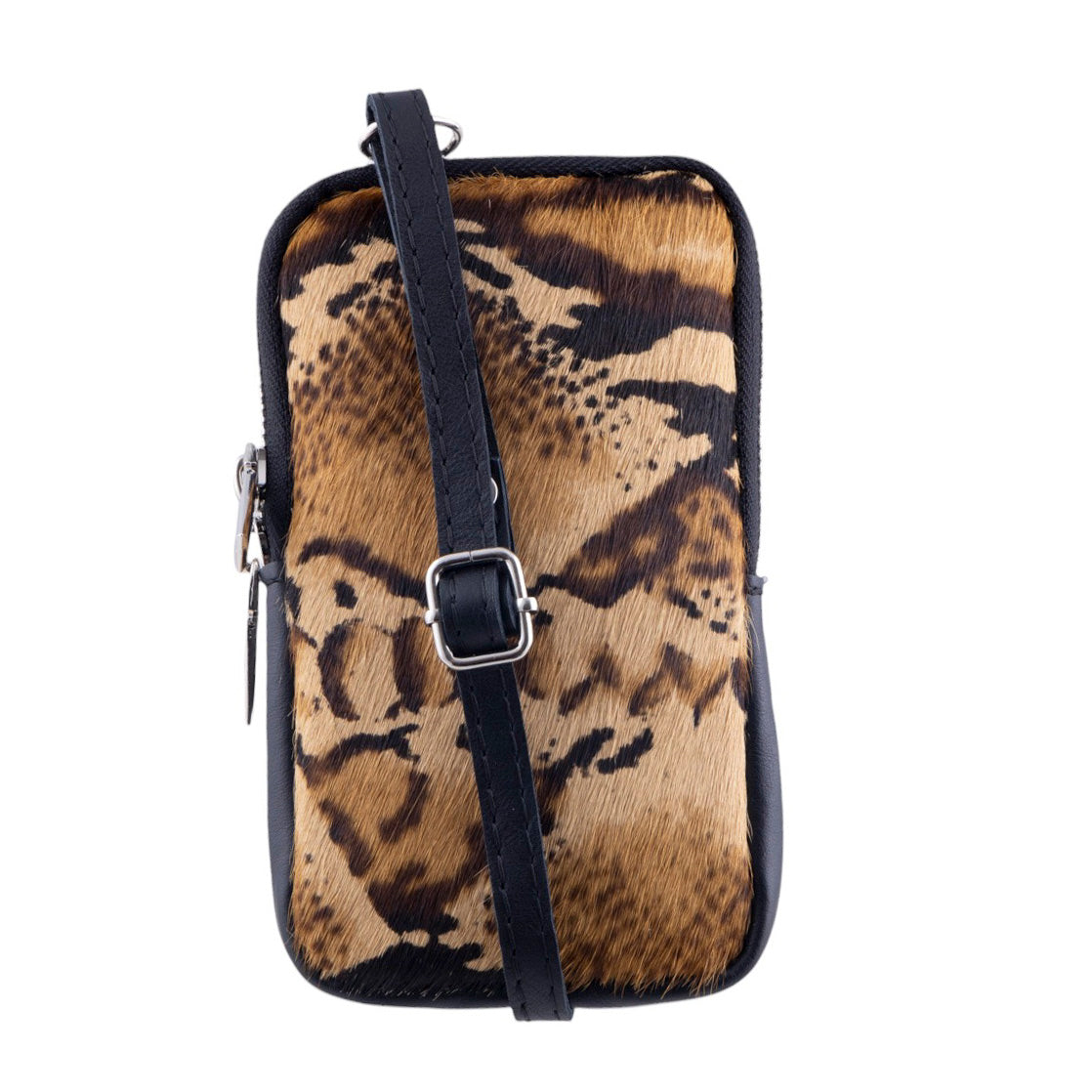 Borsa donna portacellulare in pelle e in vero cavallino fantasia animalier