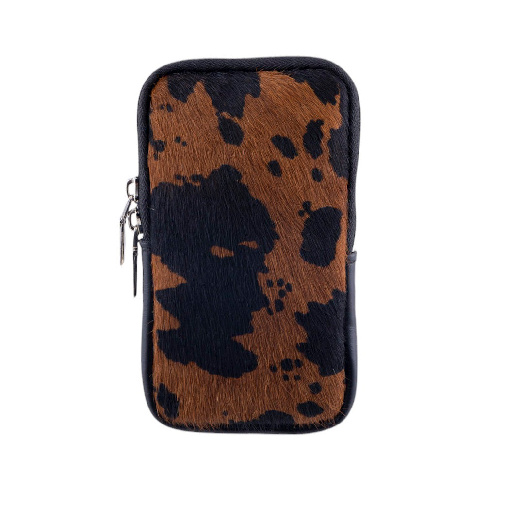 Borsa donna portacellulare in pelle e in vero cavallino fantasia animalier