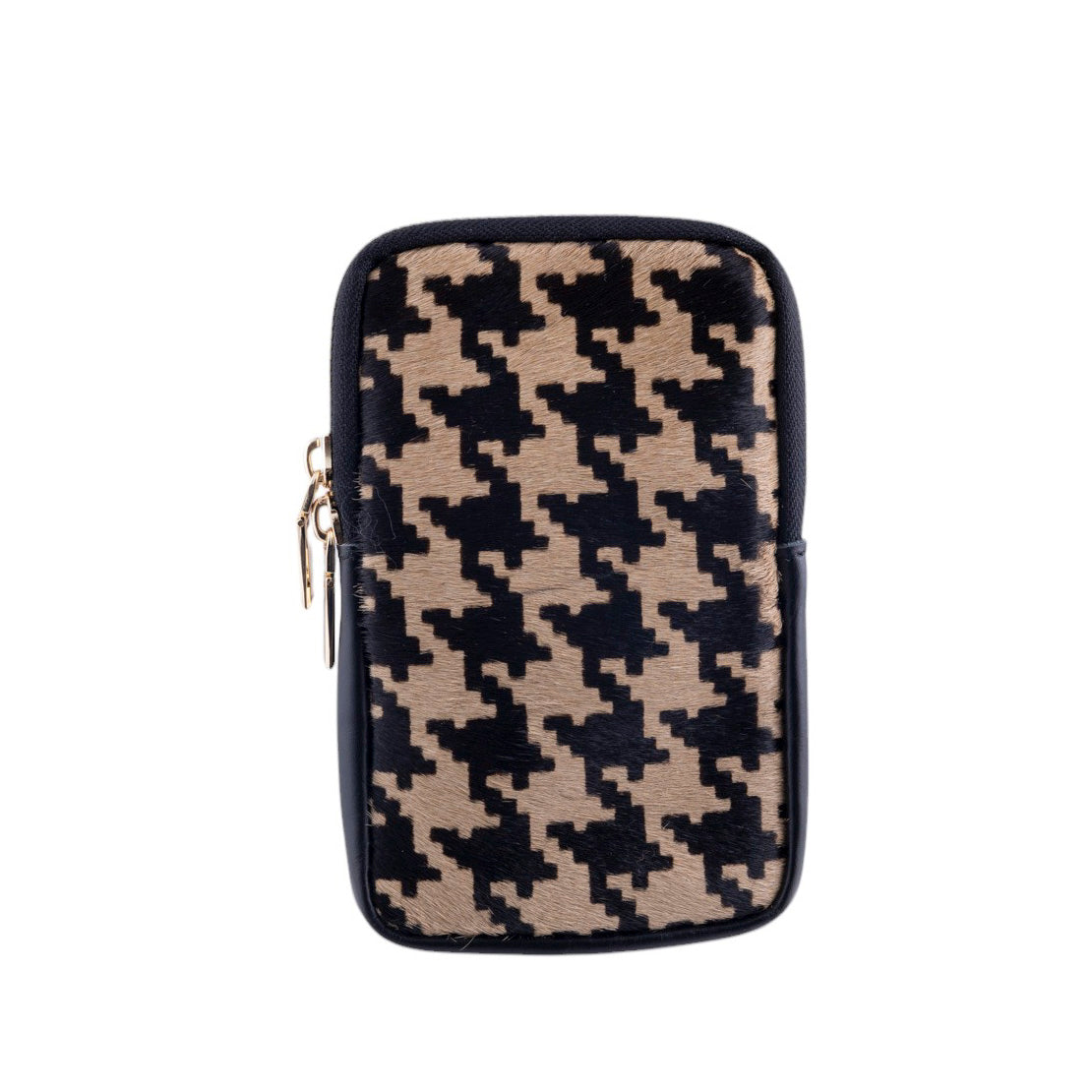 Borsa portacellulare da donna in pelle e vero cavallino fantasia pied de poule