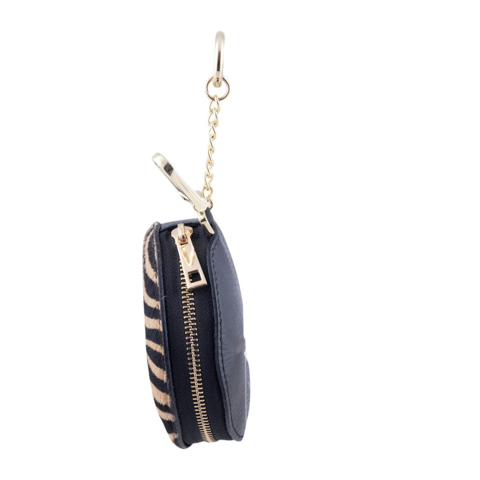 Portachiavi/Portamonete in vero cavallino fantasia zebrata con gancio dorato