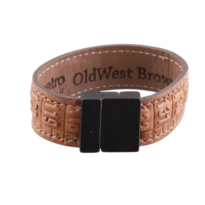 Bracciale Cm in vera pelle effetto vintage con chiusura magnetica old west