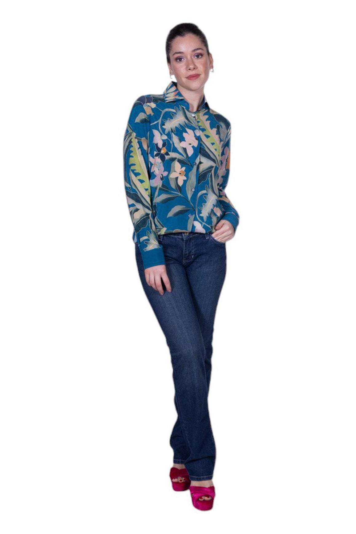 Camicia donna 100% seta stampa floreale