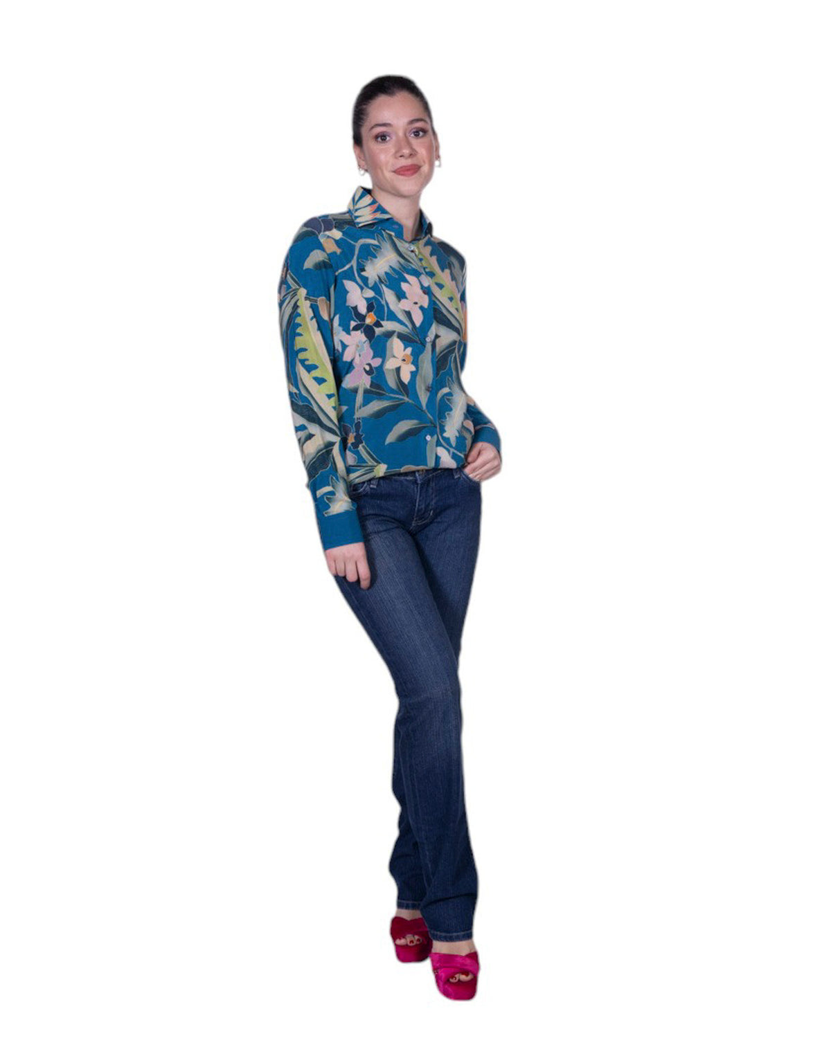 Camicia donna 100% seta stampa floreale